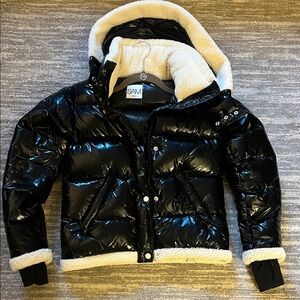 SAM. Shiny Black Jacket with Cream Sherpa Accents